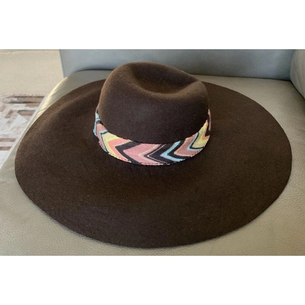 Missoni For Target 100% Wool Hat Women's Floppy Brown Felt Boho Zig Zag Chevron